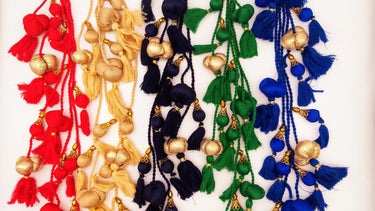 Royal Blue And Gold Fabric Balls Bunch Tassels, Latkan, Embellishments